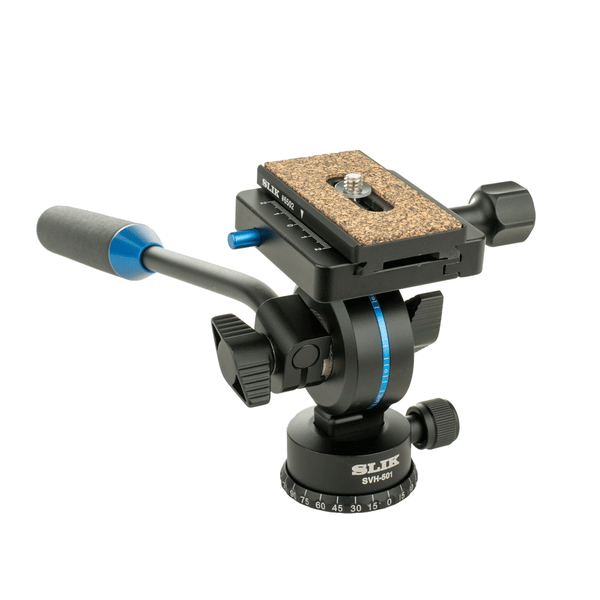 Stativkopf speziell für den Einsatz von Videokameras, zeigt in der Aufsicht die Schnellwechselplatte